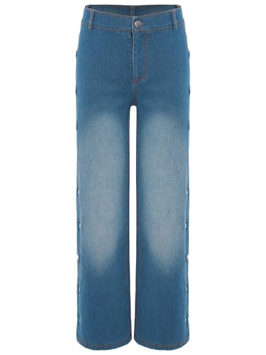 Kids Girls Fashion High Waist Baggy Jeans Loose Fit Button Split Side Denim Trousers Casual Retro Denim Pants3