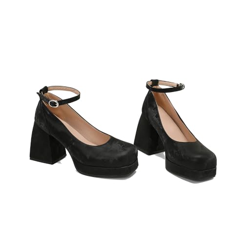 Women's Platform High Heels Mary Janes Square Toe Chunky Block Heel Mary Jane Pump Shoes3