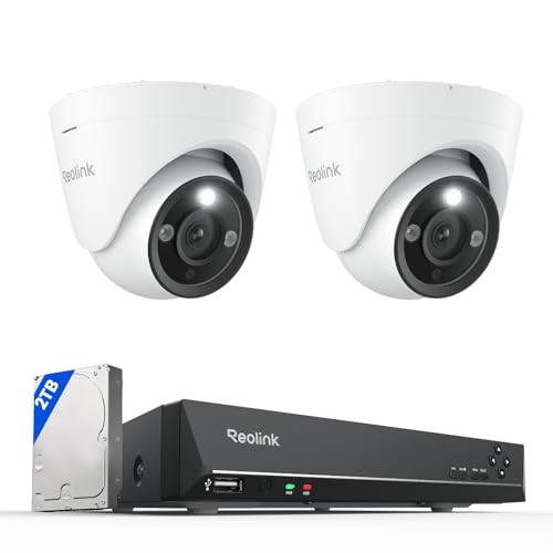 Paquete de 2 RLC-1224A y 1 RLN8-410: Reolink 12MP Camara Vigilancia PoE con Foco, Exterior, Detección de Personas/Vehículos/Pets, Audio Bidirectional, Visión Nocturna en Color; NVR 8CH con HDD de 2TB