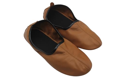 Women's Indoor Leather Slippers Tan Color Traditional Babouche House Shoes Barefoot Moccasin3