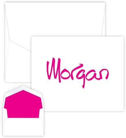 Personalized Cheerful Raised Ink Fold Notes with Matching Envelopes | 4" x 5" | Double-Thick 110 lb Cardstock | Raised Ink Thermography Personalization | Set of 25 | Made in USA