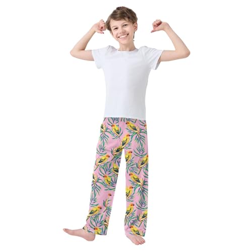 Parrot Bird and Leaves Boys Long Pants Soft Trousers Elastic Waist Kids Lounge Bottoms with Pockets S-XL2