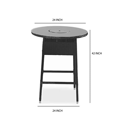 Image of OUTLIVING Rattan Wicker Outdoor Bar Patio Table with 4 Cushion Chairs Set for Home Graden Balcony 4 Seater Bar Patio Furniture -(Black)