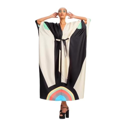 Softy Silk Kaftan for Women - Modest Wear, Minimalist Wedding Dress, Caftan 5612 White (Black and White)