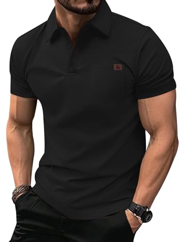 ZITY Mens Waffle Polo Shirts Casual Short Sleeve Texture Polo for Men Moisture Wicking Collared T-Shirt with Pocket