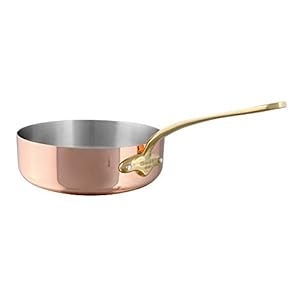 Mauviel M’150 B 1.5mm Polished Copper & Stainless Steel Saute Pan, And Brass Handles, 3.3-qt, Made in France