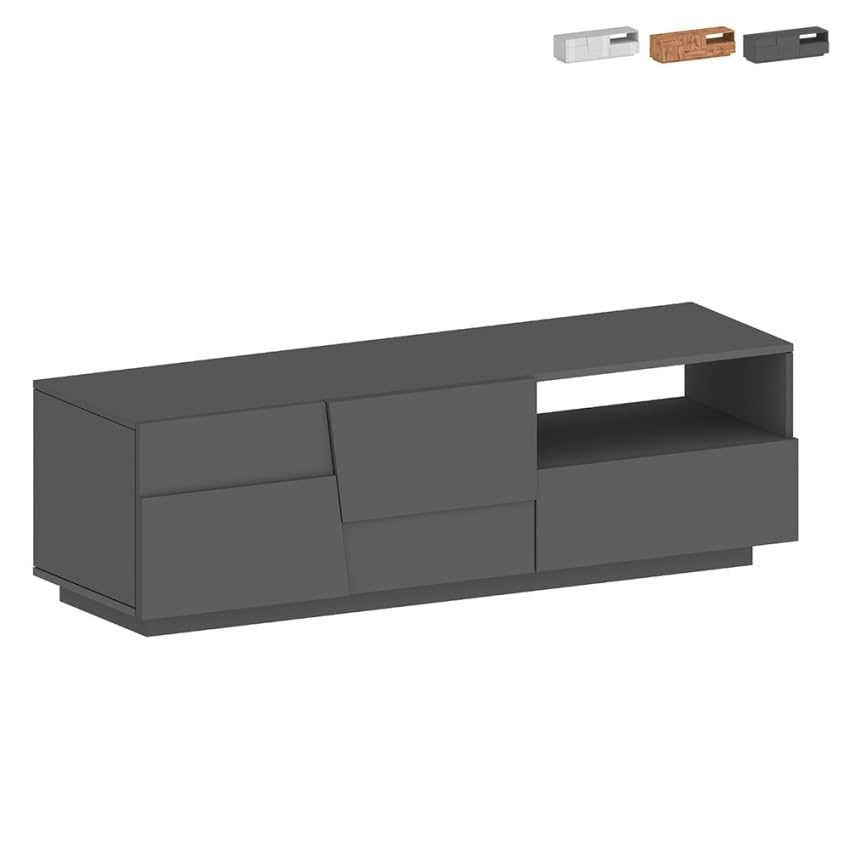 Meuble TV gain de place Trevis anthracite pour cacher les câbles et ranger le salon