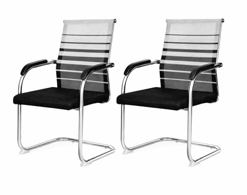 Image of TOBY Home and Office Chair, Mesh Visitor Chair with Arms, Metal Sled Base Office Guest Chair, Breathable Backrest & Cushioned Seat,