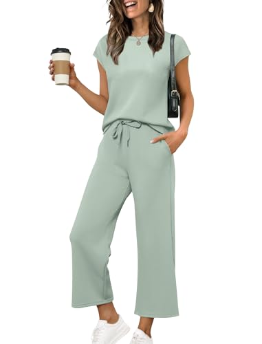 Image of Sampeel Two Piece Sets for Women Summer Vacation Outfits Cap Sleeve Tops Lounge Matching Sets Clothing Beach Fashion Clothes