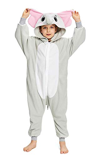 CANASOUR Kids Elephant Halloween Onesie Animal Unisex Pajamas Children (4-10T) (10-Height:55-58'', Grey)