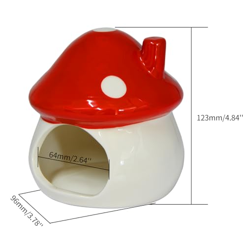Image of AnRui Cute Mushroom Fish Tank Decoration Ceramic House Aquarium Accessories Hideout Cave Ornament for Small Fish, Shrimp, Goldfish and Reptiles, Red