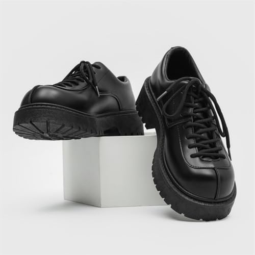 Men's Leather Platform Lace Up Dress Oxford Shoes Casual Round Toe Chunky Heel Slip On Shoes Classic Formal Work Business Shoes3