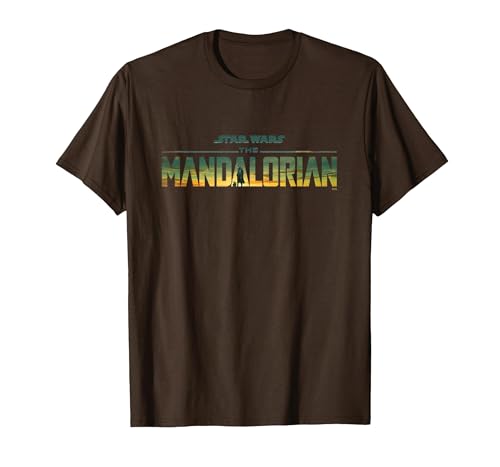 Image of Star Wars The Mandalorian Season 3 Logo Grogu Disney+ T-Shirt, Men, Brown, X-Large