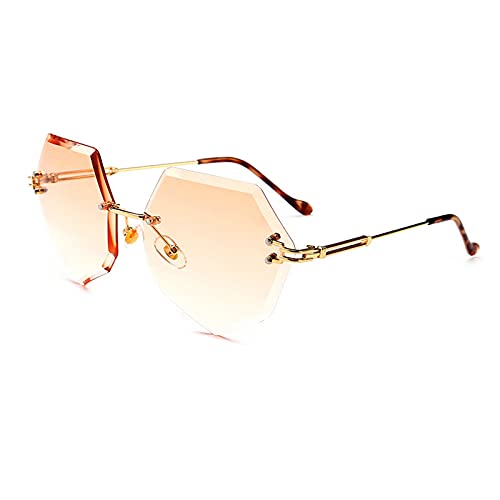 COTIA Sunglasses for Women Oversized Polygon Rimless Diamond Cutting Gradient Lens Sun Glasses