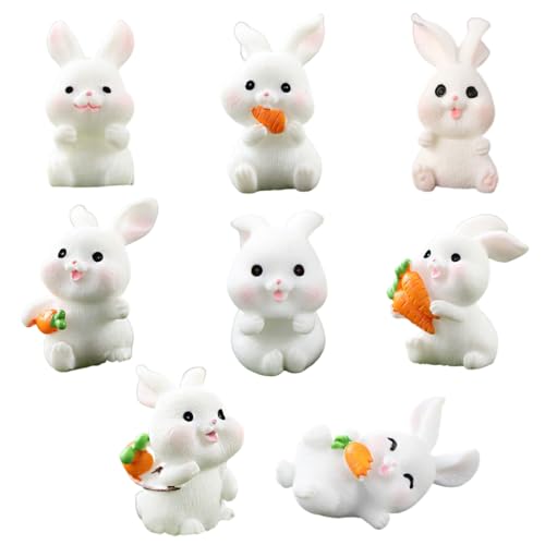 HAZMA 9 Stücke Miniatur Kaninchen Figur Hasen Dekofigur Tierfigur Miniatur Garten Deko Kuchen Topper für Fee Garten Mikro Landschaft Deko Moos Bonsai Sukkulenten