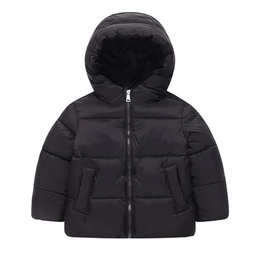 Girls Hooded Puffer Jacket Long Sleeve Solid Color Zip Up Winter Coat Kids Casual Comfy Thermal Outerwear