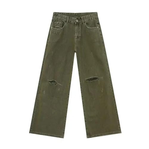 Men’s Vintage Fashion Jeans, Hole Design, Solid Color, Autumn Korean Straight Denim Pants