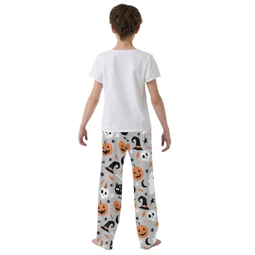 Boys' Pants Pumpkins Cats Ghosts Gray Long Bottoms Jogger Pants Elastic Waist Trousers with Pockets S-XL3