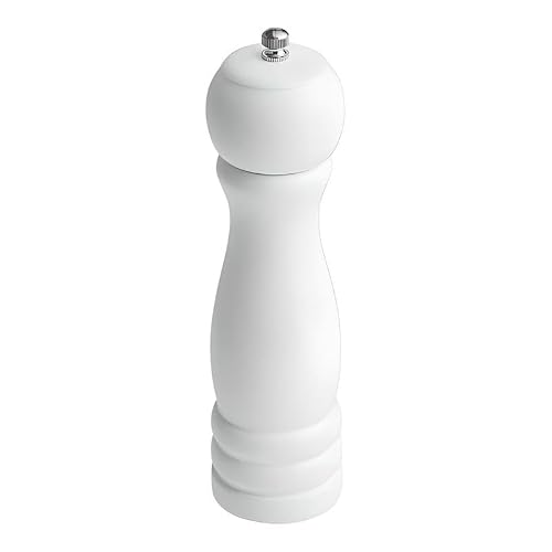 OCS Parts Glossy White Wooden Pepper Mill with Adjustable Grinder | 8-Inch
