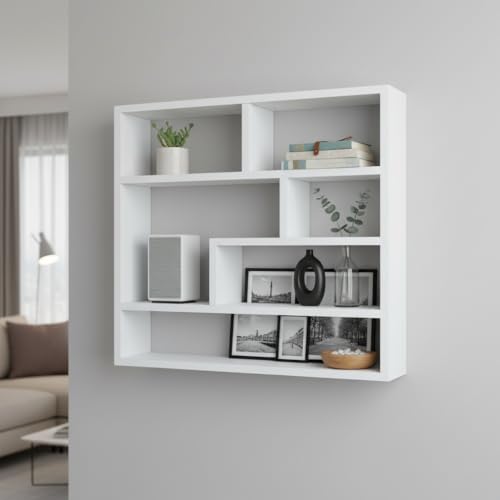 Image of FURNEASER Wall Shelves for Living Room, Hanging Decoration & Corner Display Shelf, Modern & Stylish Bookcase Bookshelf for Home Office Wall Decoration (White)