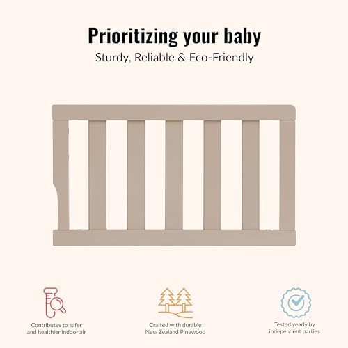 Image of Dream On Me Toddler Guard Rail for Convertible Crib, Solid Wood Bed Rail for Toddler Bed Conversion, Almond Butter