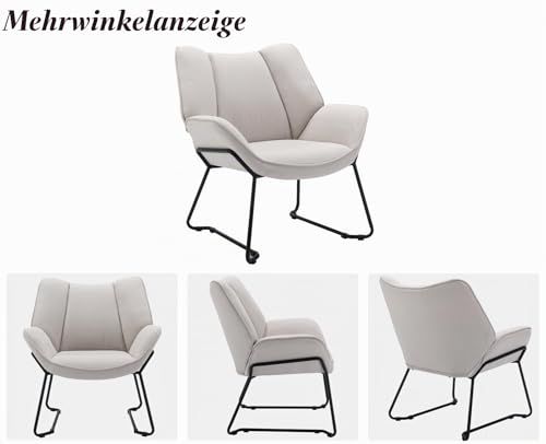 Ya-Home Sessel Wohnzimmer Loungesessel mit Metallgestell, Leinen, Beige