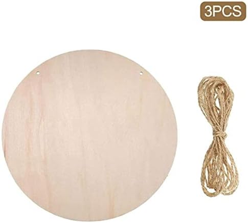 3PCS Unfinished Hanging Wood Sign Blank, 30cm Unfinished Circle Plaque Home Decor DIY 2 Holes Round Blank Wood Hanging Sign Banners Personalised Signs and Plaques with Twine,Ribbons,Artificial Leaves