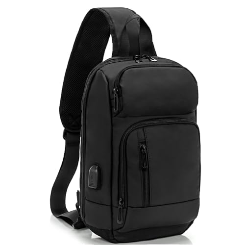 – Sling Backpack Sling Bags for Men, Waterproof Crossbody bags Chest Shoulder Bags with USB Charging Port for Sports Hiking Outdoor Cycling Office Traveling