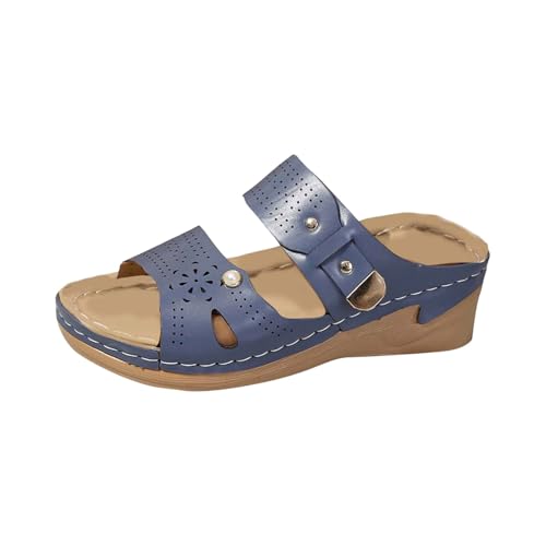 Sandalias ortopédicas para mujer con plantilla, piel sintética, zapatos de playa, sandalias peep toe, sandalias romanas, sandalias de cuña, antideslizantes, zapatos de mujer, elegantes y cómodos