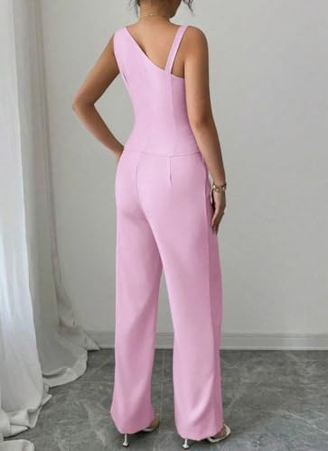 Mi Bo Tong Women Vest Pants Suits One Shoulder Irregular Vest Fit Urban Plain Summer Sets4