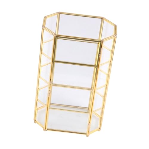 Boîte à Bijoux en Verre Organisateur Maquillage et Conteneur Décoratif Géométrique pour Bibelots