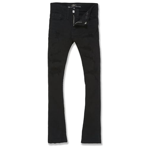 Boys Stacked Fit Denim with Shreds Jeans (Black)