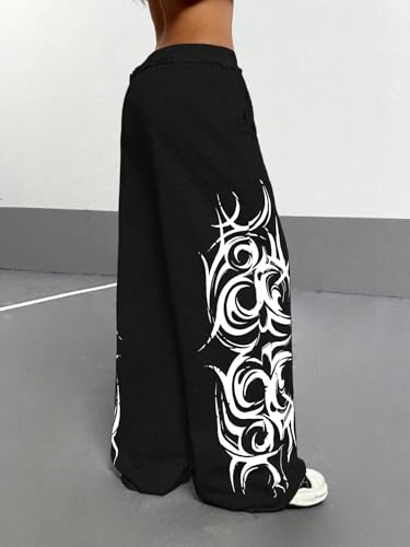 ZAFUL Womens Wide Leg Sweatpants Y2K Gothic Graffiti High Waisted Lounge Pants Athletic Joggers Pants with Pockets4