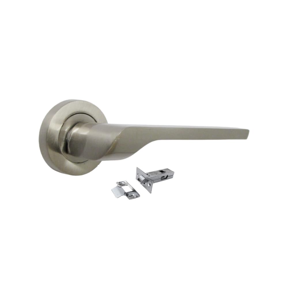Modern Satin Nickel Lever on Rose Plate Door Handle UNO + Tubular Latch