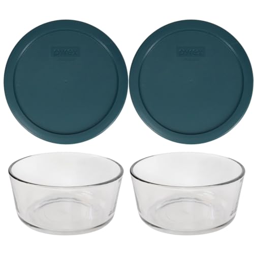 Image of Pyrex Storage Plus 7-Cup Round Glass Food Storage Dish, Pack of 2 - Original Genuine Made in the USA (Tarragon Green)