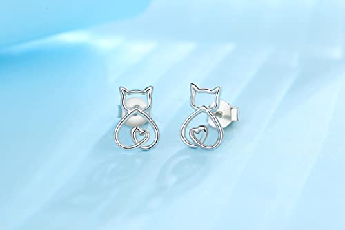 INFUSEU Sterling Silver Cute Stud Earrings Cat Frog Mushroom Bunny, Small Gifts for Women Teen Girls Animal Lovers2