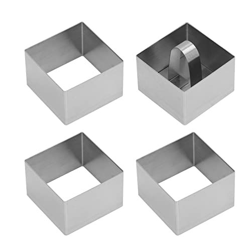 BORDSTRACT 4Pcs Cake Mold, 3 Inch Mini Cake Mold, Tiramisu Mould, Mousse Mold Set, Stainless Steel Weldless High Temperature Resistance Cake Making Mold(Square)