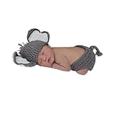 Vomdrok Newborn Monthly Baby Photography Props Outfits Crochet Elephant Hat Shorts Infant Baby Boy Girl Photoshoot Costume Grey (grey)