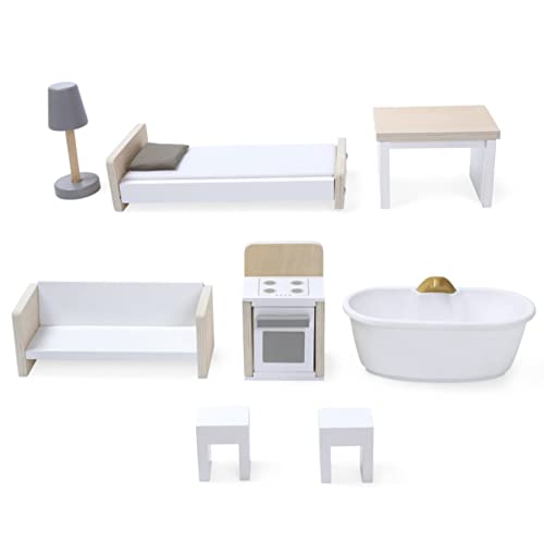 Großes Puppenhaus Traumhaus Set aus Holz mit 8tlg. Zubehör Weiss für Barbie und 29 cm Spielpuppen52x27x95 cm, 3 Etagen – Bild 6