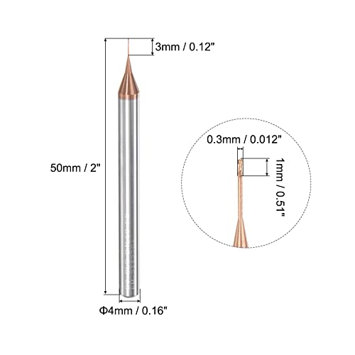 Image of uxcell Square Nose End Mill, 0.3mm Solid Carbide AlTiSin Coated Long Reach CNC Router Bits 2 Flutes Milling Cutter with Extended Neck, 3mm Cutting Length 4mm Shank