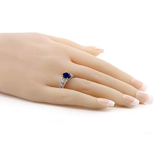 925 Sterling Silver Gemstone Birthstone Ring for Women | Oval 8X6MM with Round Accents | Intricate Milgrain and Filigree Detail | Fine Jewelry for Engagement Wedding Anniversary | Sizes 5-94