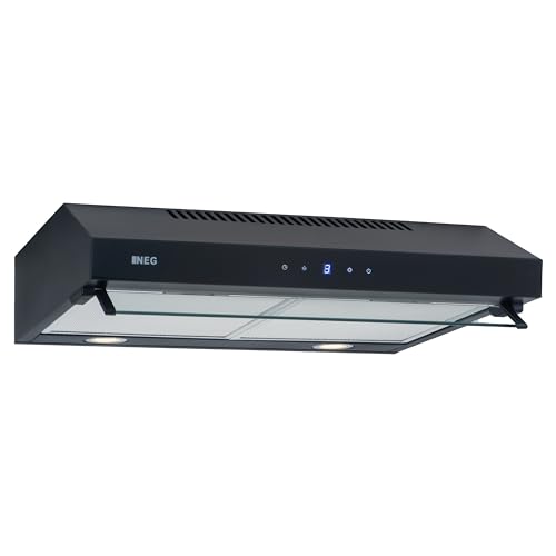 Doppelmotor Design Unterbau-Dunstabzugshaube NEG15-TDLB+ (schwarz), Glas-Front mit Sensor Touch, 384 m³/h Umwälzleistung, Nachlauffunktion, Abluft und Umluftbetrieb