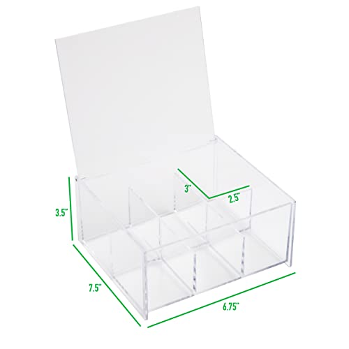 Organizador de acrílico Mind Reader com 6 compartimentos para chá com tampa, transparente
