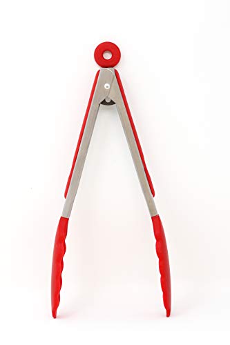 7-Inch Mini Silicone Kitchen Stainless Steel Tongs - Set of 3 (Red, Orange, Purple) - Mini Tongs for Serving Food, Cooking, Salad and Grilling