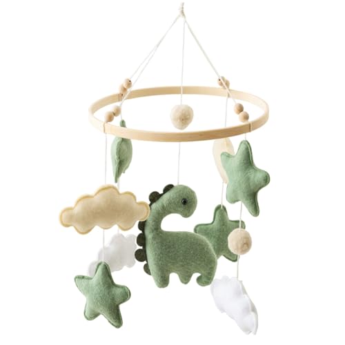 Mobile bébé dinosaure en feutre et bois pour l'éveil visuel