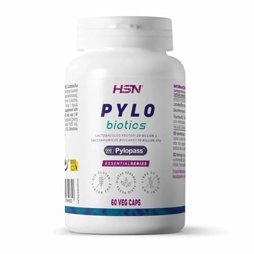 Lactobacillus reuteri + Saccharomyces boulardii Probiótico Pylo Biotics 30B UFC de HSN | 60 Cápsulas Vegetales con 200mg de Pylopass™ por Dosis Diaria | No-GMO, Vegano, Sin Gluten