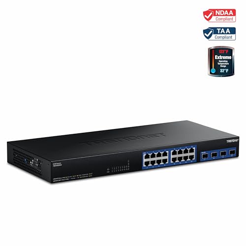 Image of TRENDnet 20-Port 2.5G /Multi-Gig Switch with 10G SFP+ Ports, TEG-S50204, 16 x 2.5G RJ-45 Ports, 4 x 10G SFP+ Ports, 160Gbps, 1U Rack Mountable, NDAA TAA Compliant, Lifetime Protection, Black