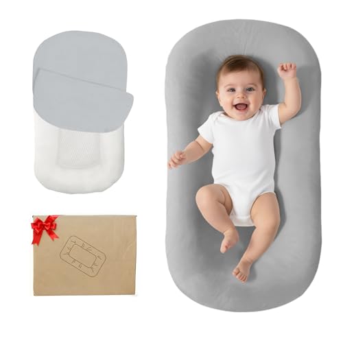 Image of Lucakuins Infant Support Cushion, 0-24 Months Newborn Baby Support Cushion with Cover, Portable Playing Time Mat for Home and Travel, Soft Cotton, Supervised Use, Baby Essentials Gift (Grey)