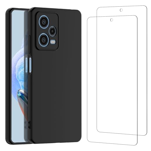NEW'C Funda para Xiaomi Redmi Note 12 Pro 5G Carcasa Silicona Negra y 2X Protector de Pantalla para Xiaomi Redmi Note 12 Pro 5G Cristal Templado
