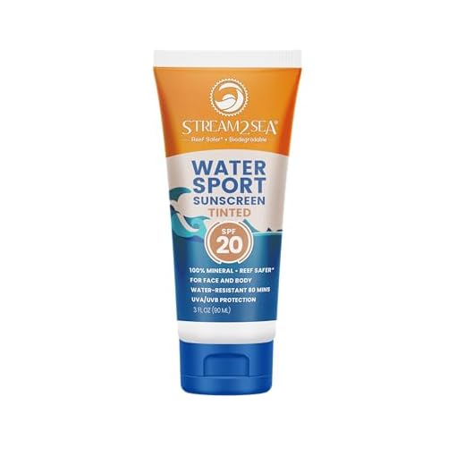 STREAM 2 SEA Protetor solar matizado com FPS 20, totalmente natural, biodegradável e seguro para recifes, tamanho de viagem de 8,5 ml, sem parabenos, protetor solar não oleoso e hidratante para o